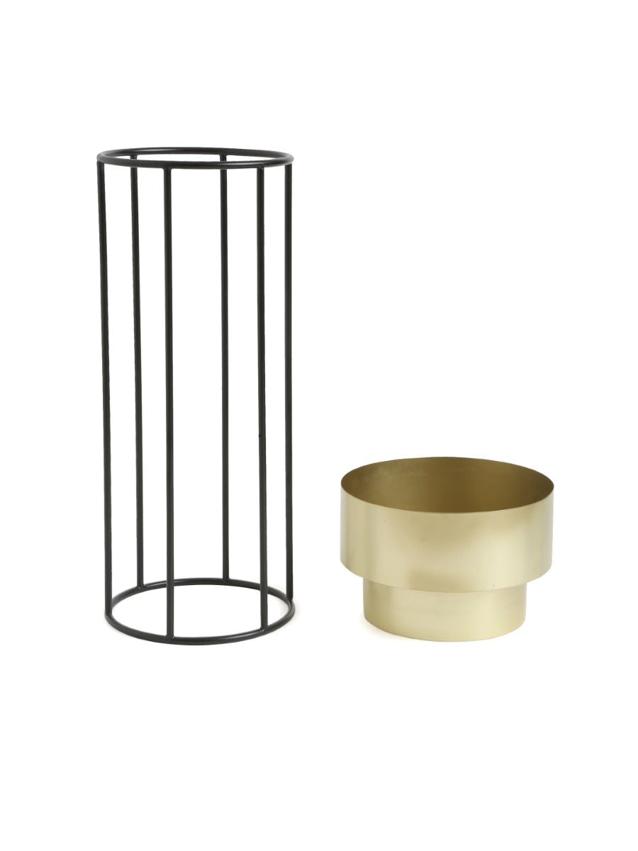 Brass Look Metal Planter With Large Iron Stand