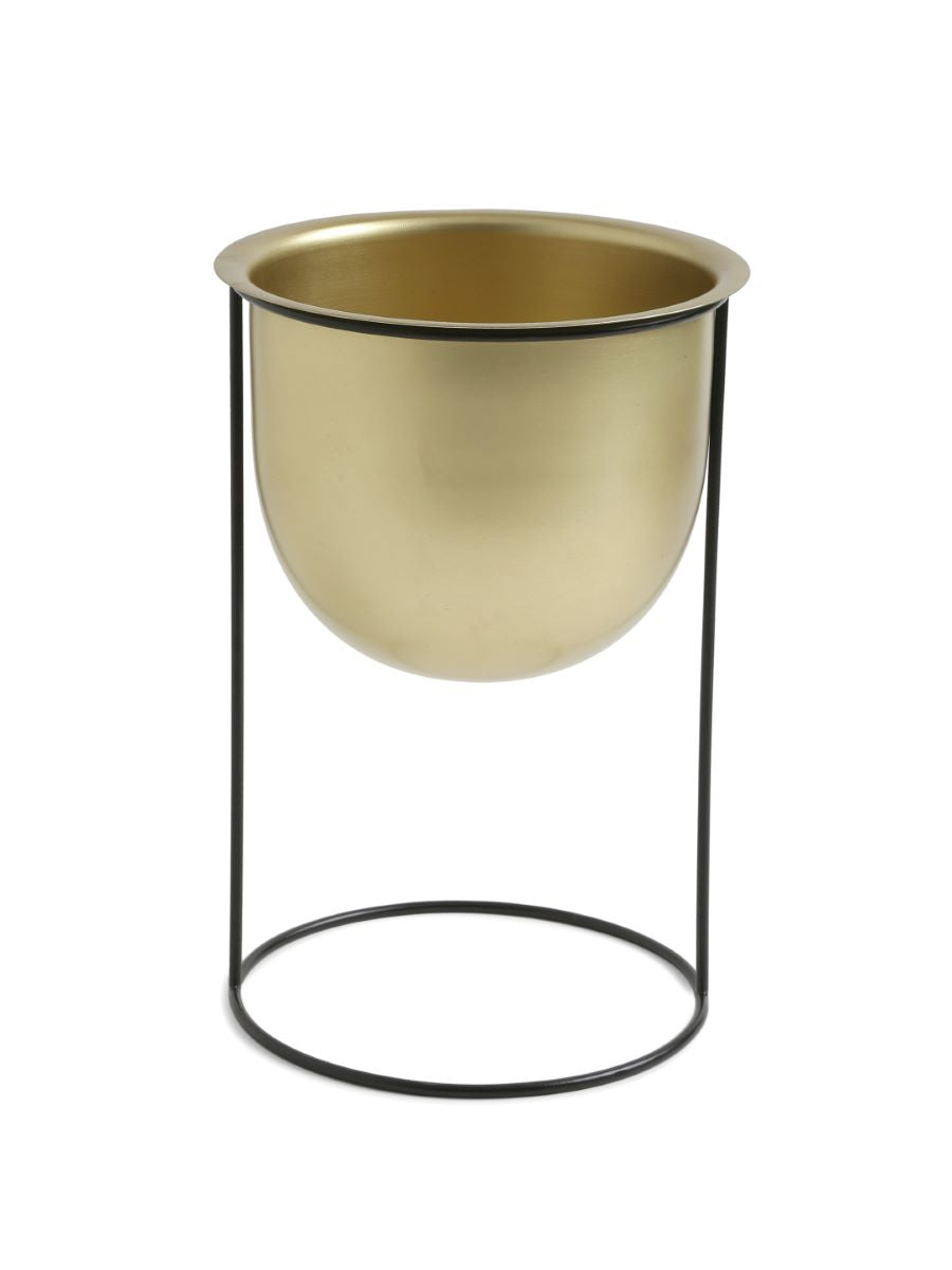 Brass Look Metal Planter With Iron Stand
