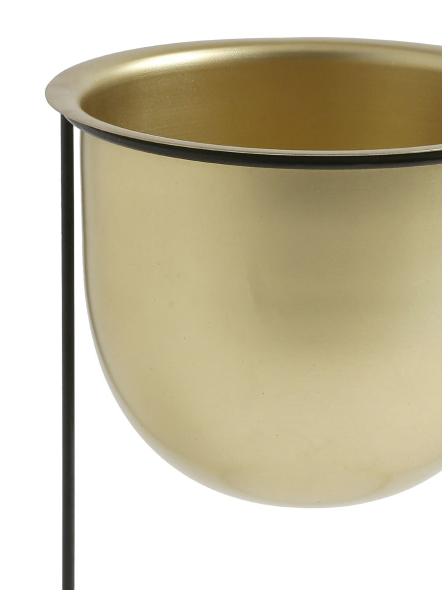 Brass Look Metal Planter With Iron Stand
