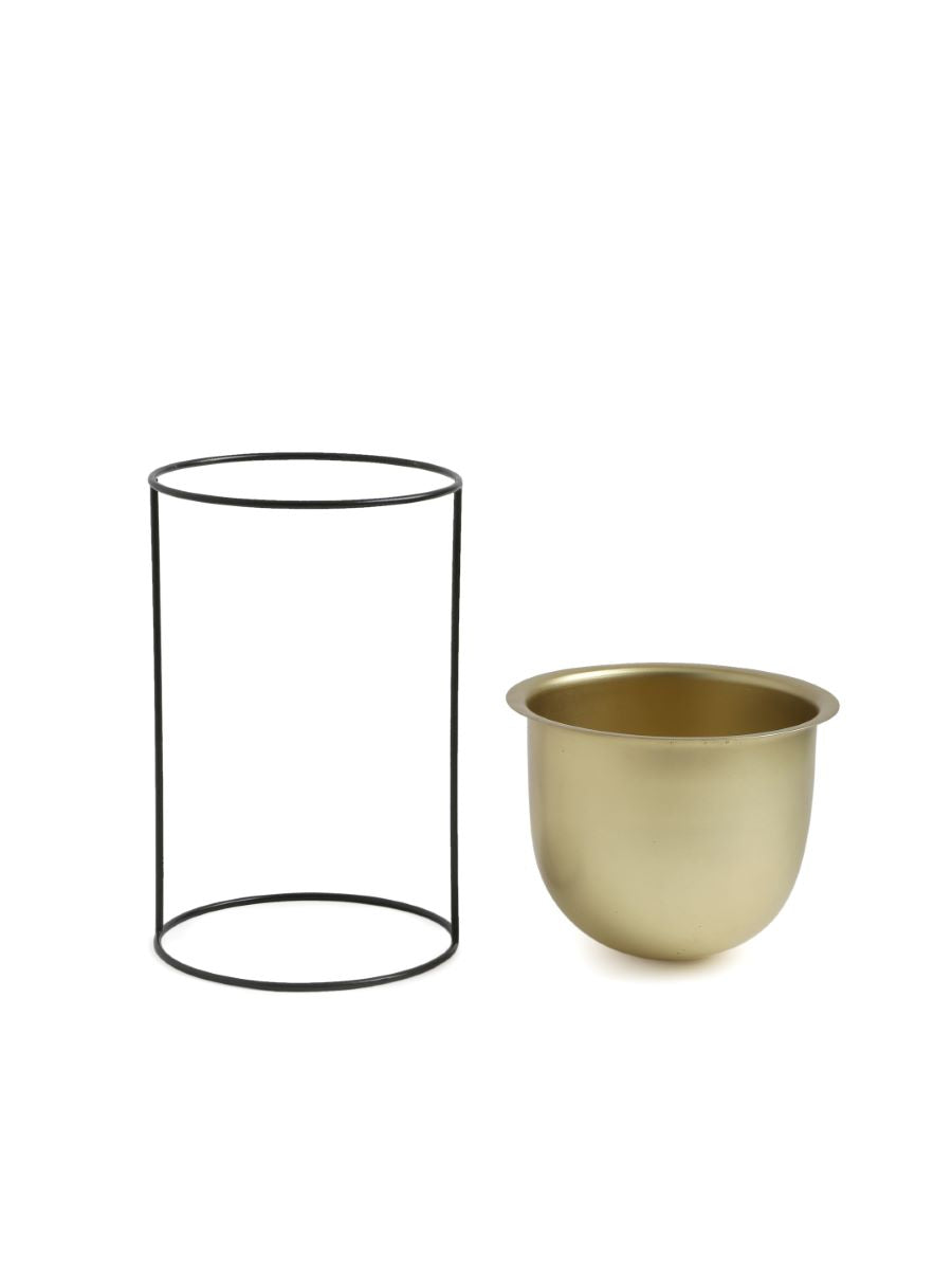 Brass Look Metal Planter With Iron Stand