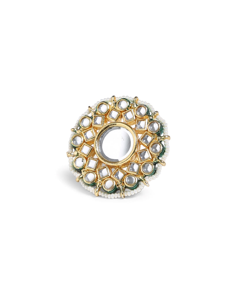 Kundan Pearl Ring with Mirror