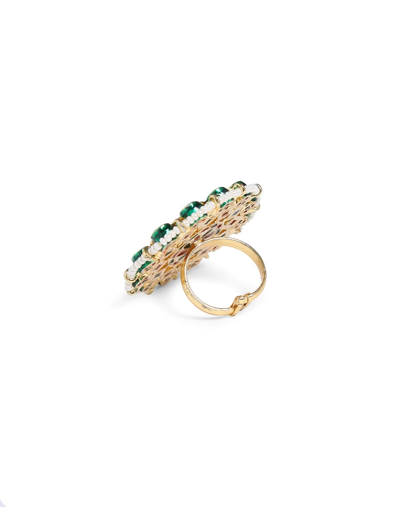Kundan Pearl Ring with Mirror