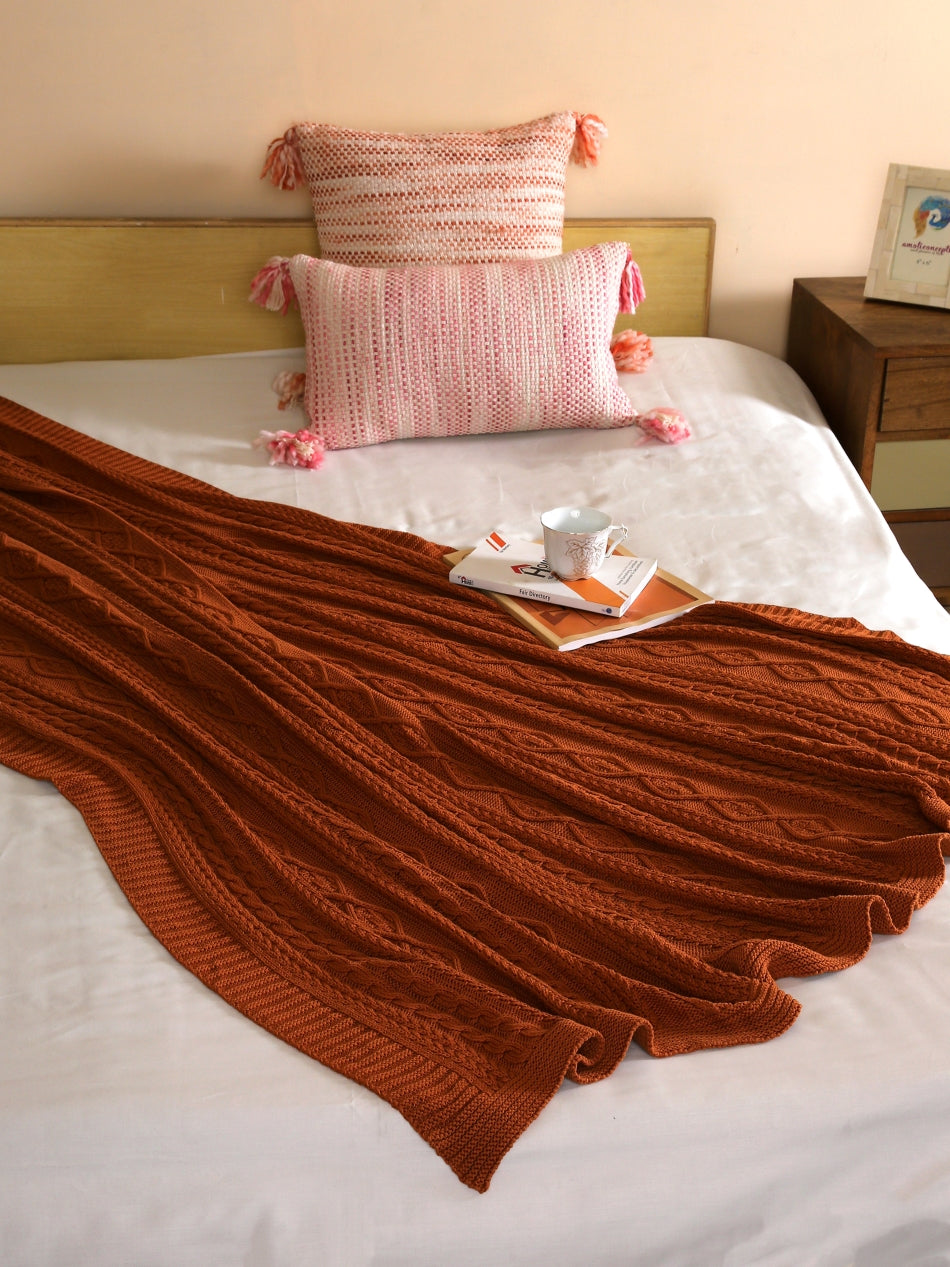 Rust Knitted Cotton Throw