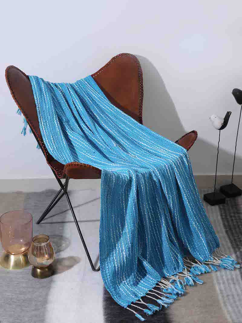 Turquoise Soft Cotton Throw with Acrylic Details