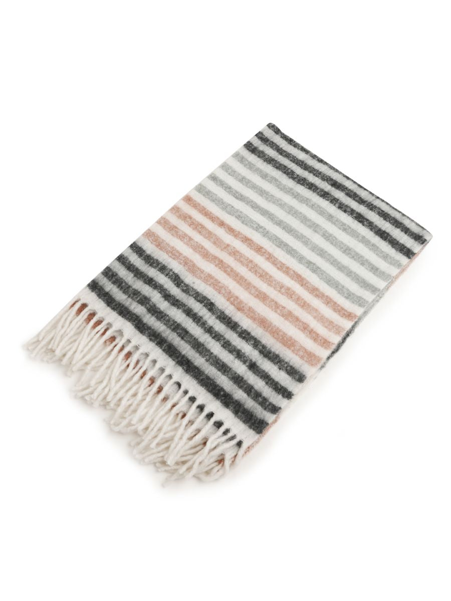 Soft Wool Acrylic Throw In Hues Of  Pink, Ivory, Grey And Blue