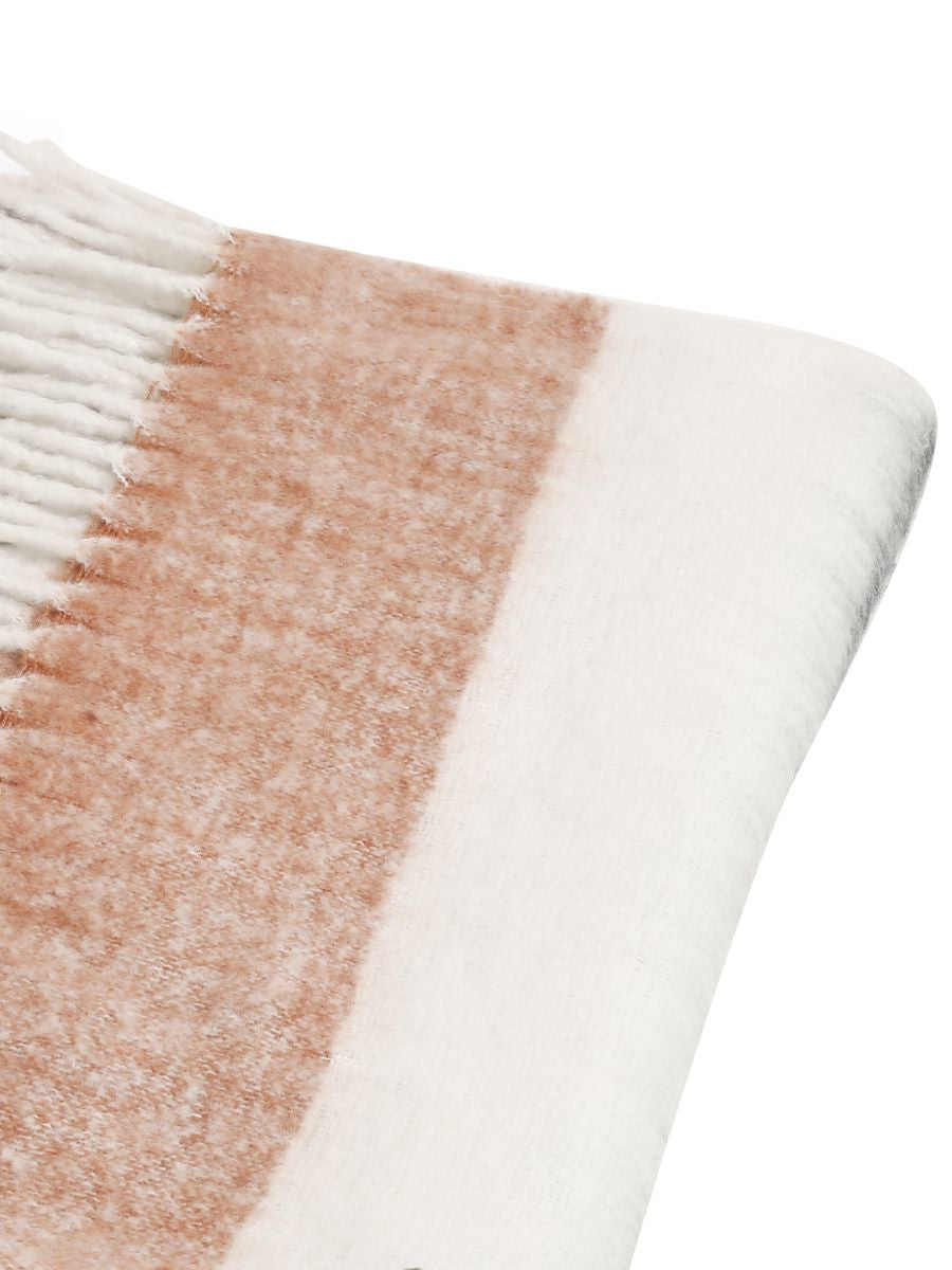 Soft Wool Acrylic Throw In Hues Of  Pink, Ivory, Grey And Blue