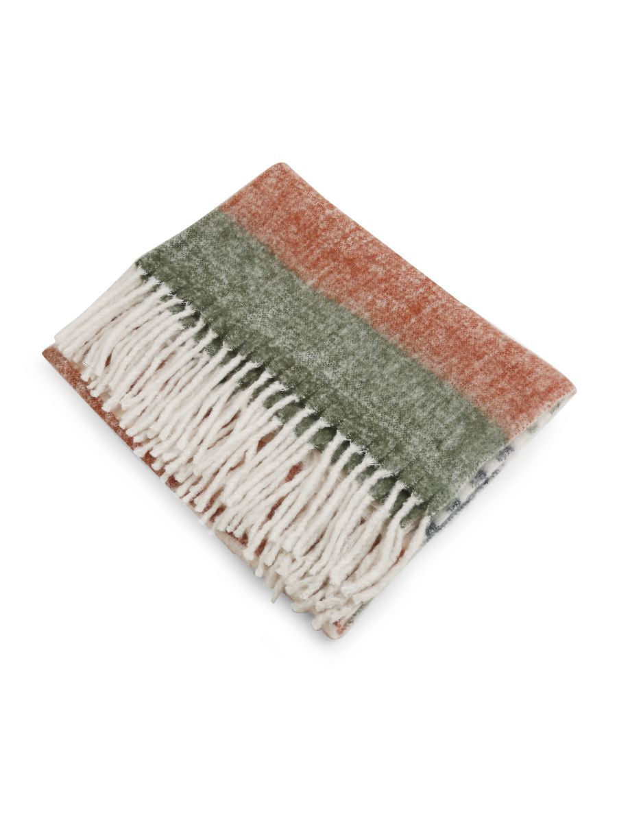 Soft Wool Acrylic Throw In Hues Of Green, Blue, Rust And Ivory