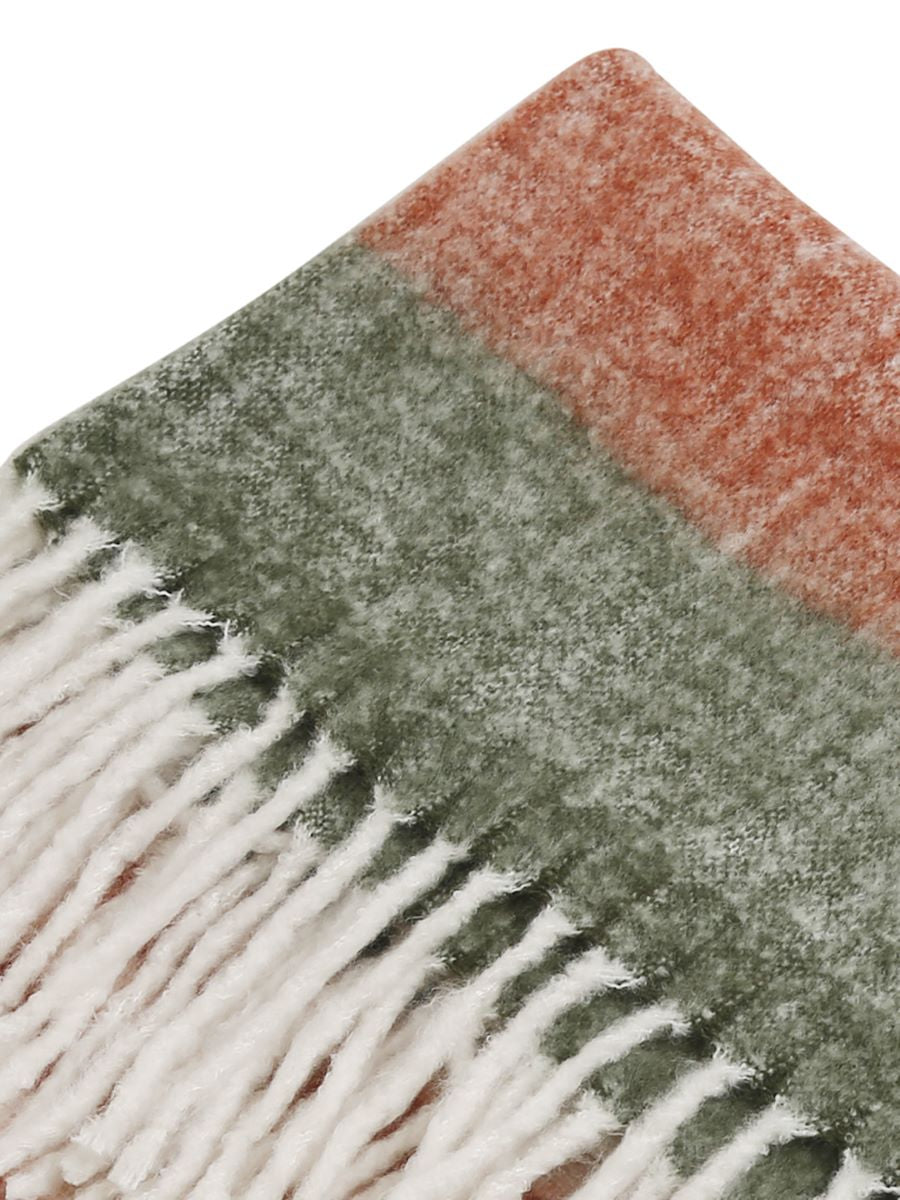 Soft Wool Acrylic Throw In Hues Of Green, Blue, Rust And Ivory