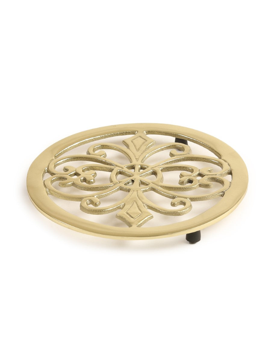 Matt Gold Flower Design Round Trivet