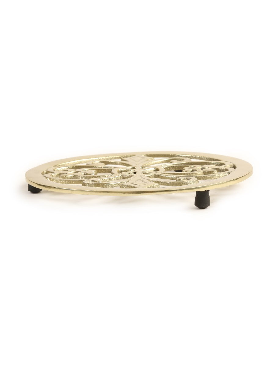 Matt Gold Flower Design Round Trivet