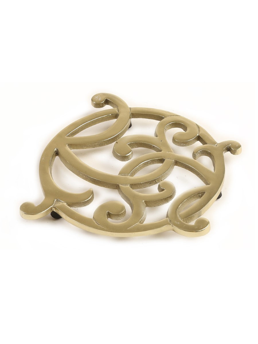 Matt Gold Flower Design Round Trivet
