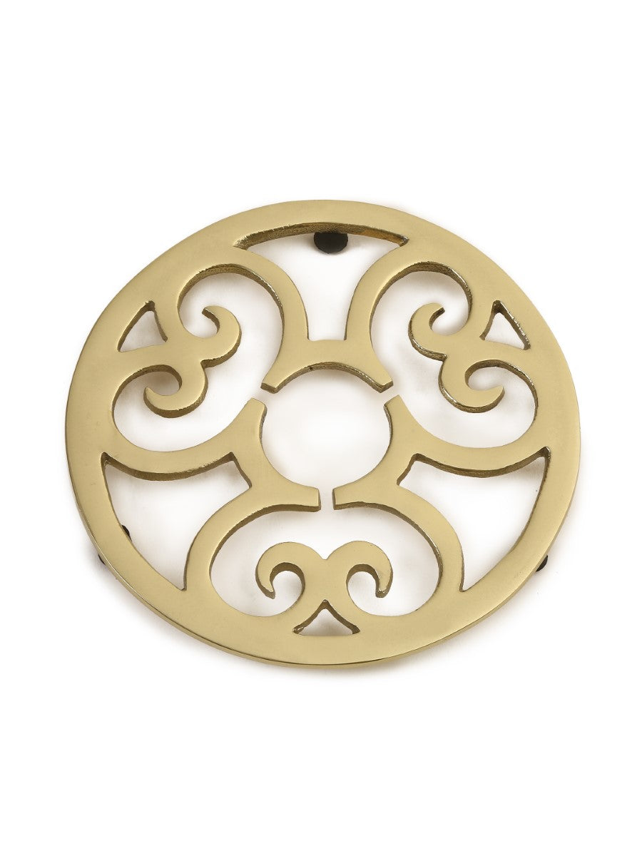 Matt Gold Flower Design Round Trivet