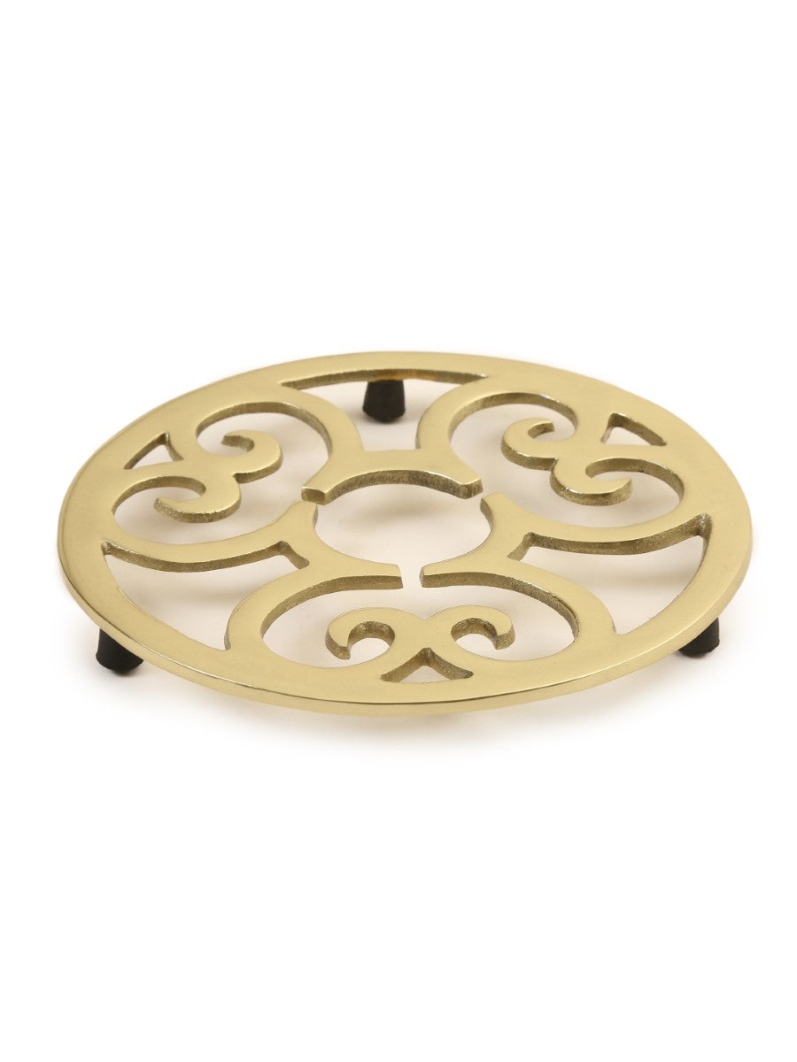 Matt Gold Flower Design Round Trivet