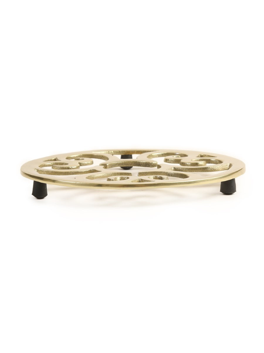 Matt Gold Flower Design Round Trivet