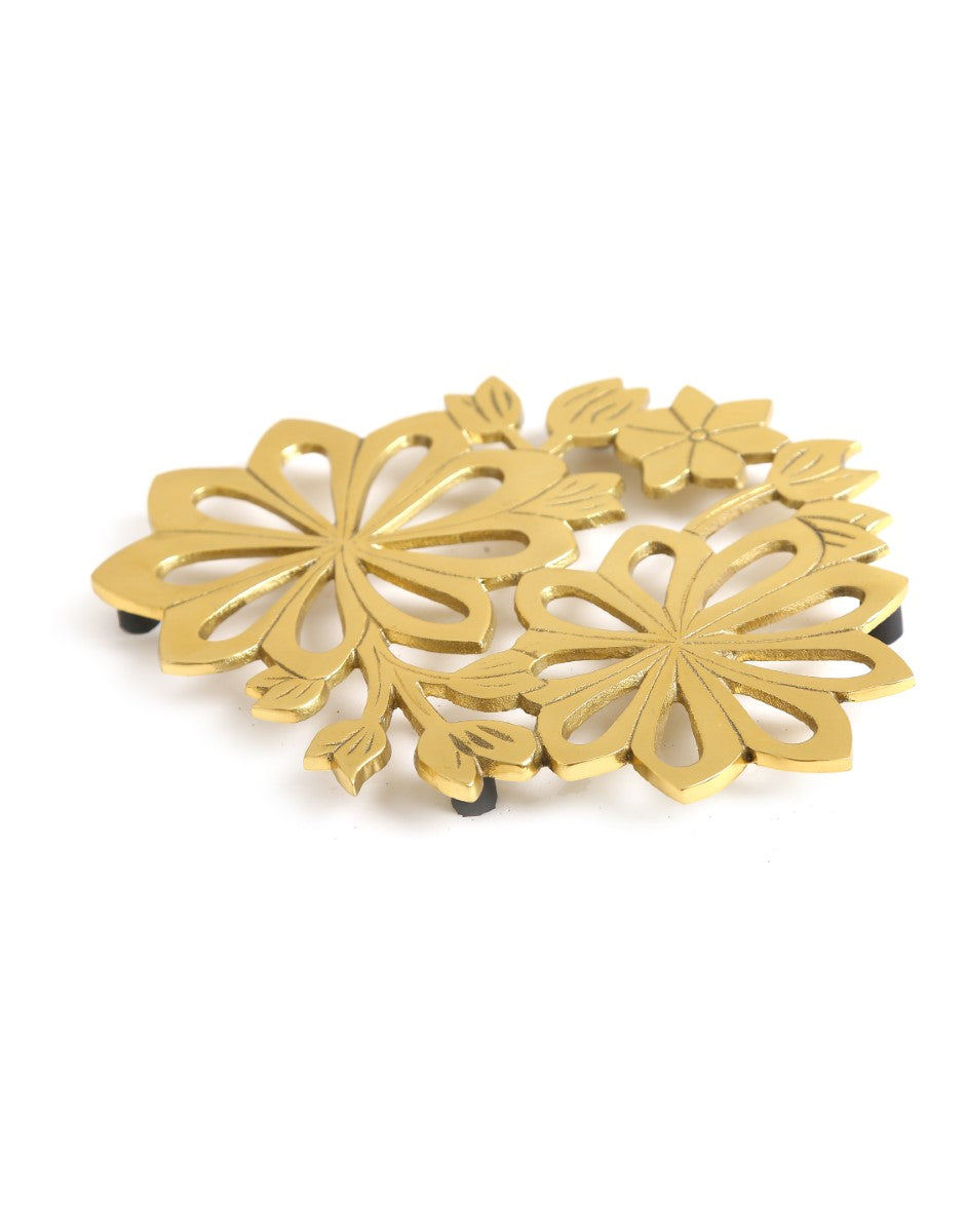 Flower Design Trivet In Matt Gold Finish