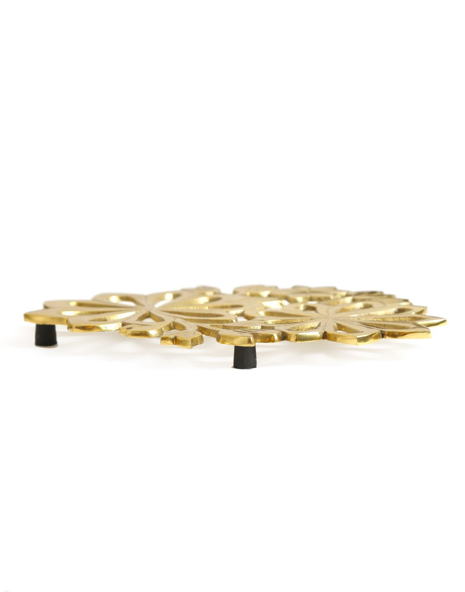 Flower Design Trivet In Matt Gold Finish