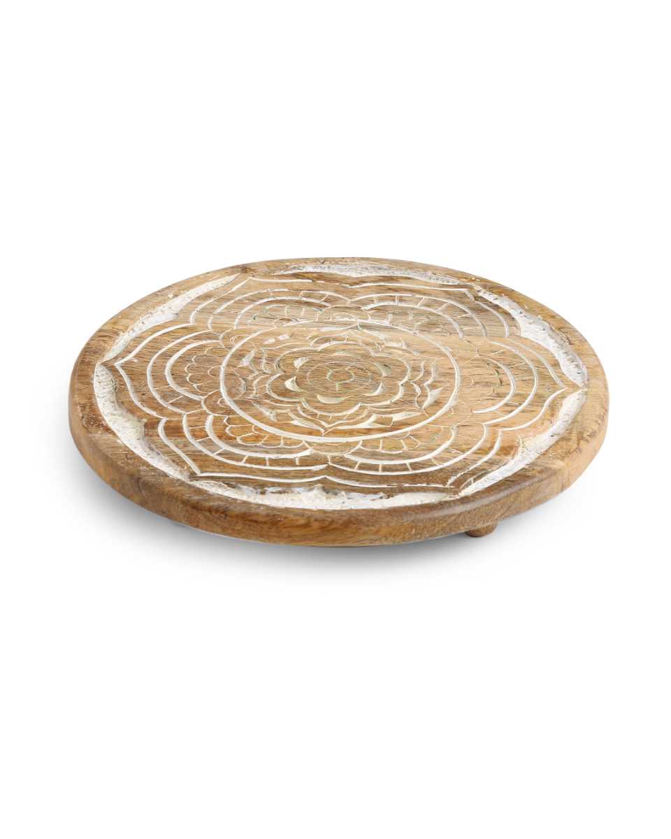 Beautiful Carved White Wash Trivet
