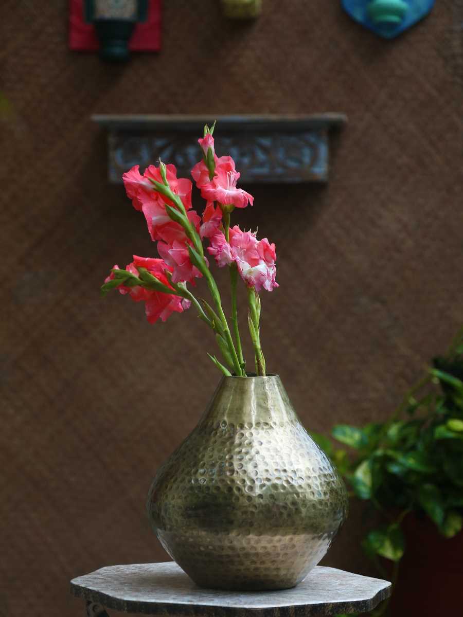 Antique Gold Vase With Hammering Details