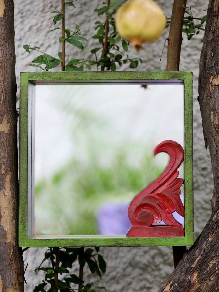 Antique Green And Red Mirror