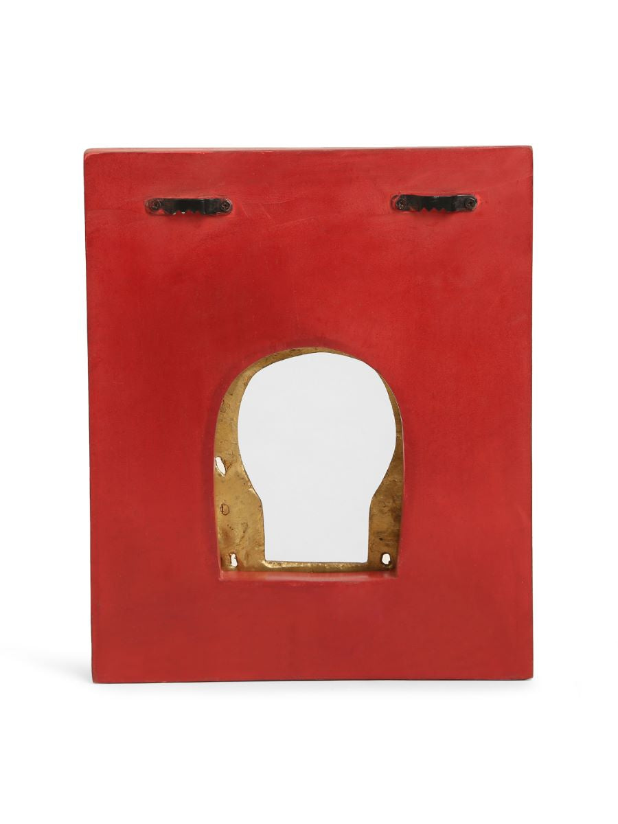 Carved Wall Frame With Brass Prabhavali - Coral Red