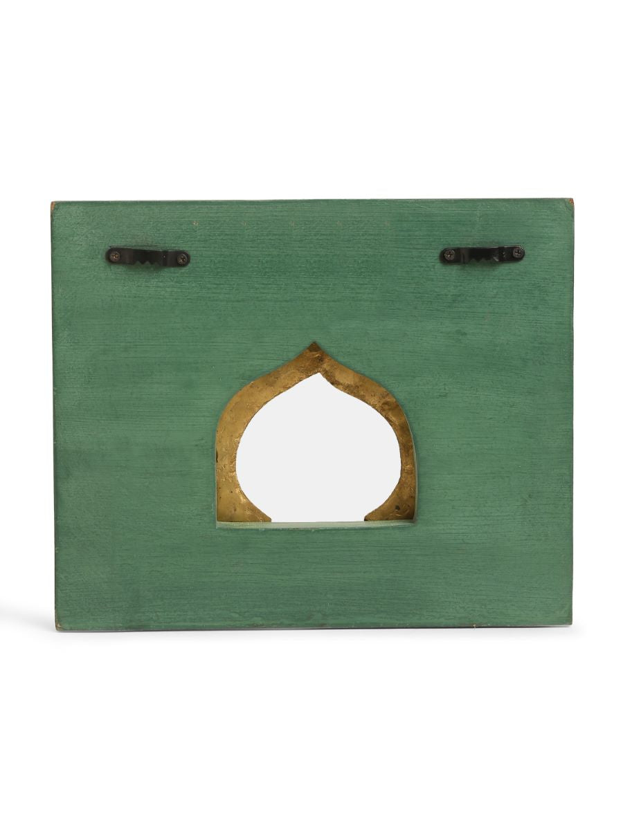 Carved Wall Frame With Brass Prabhavali - Olive Green