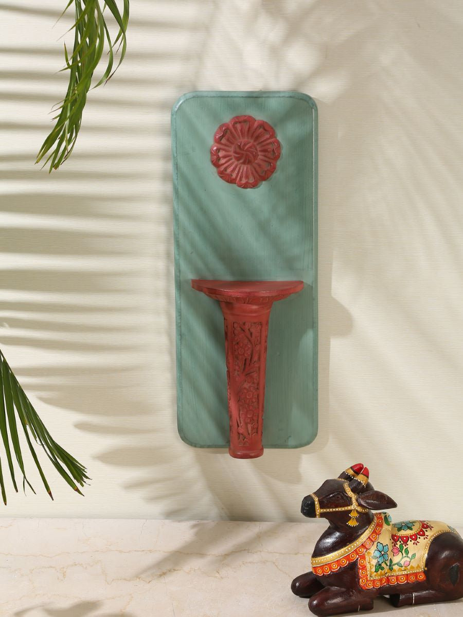 Olive Green And Red Rustic Carved Wall Décor
