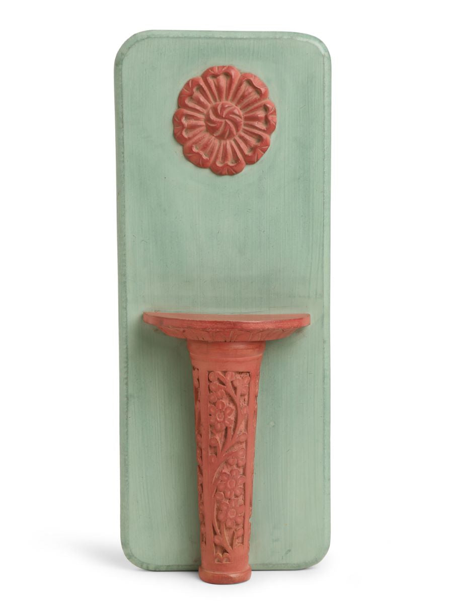 Olive Green And Red Rustic Carved Wall Décor