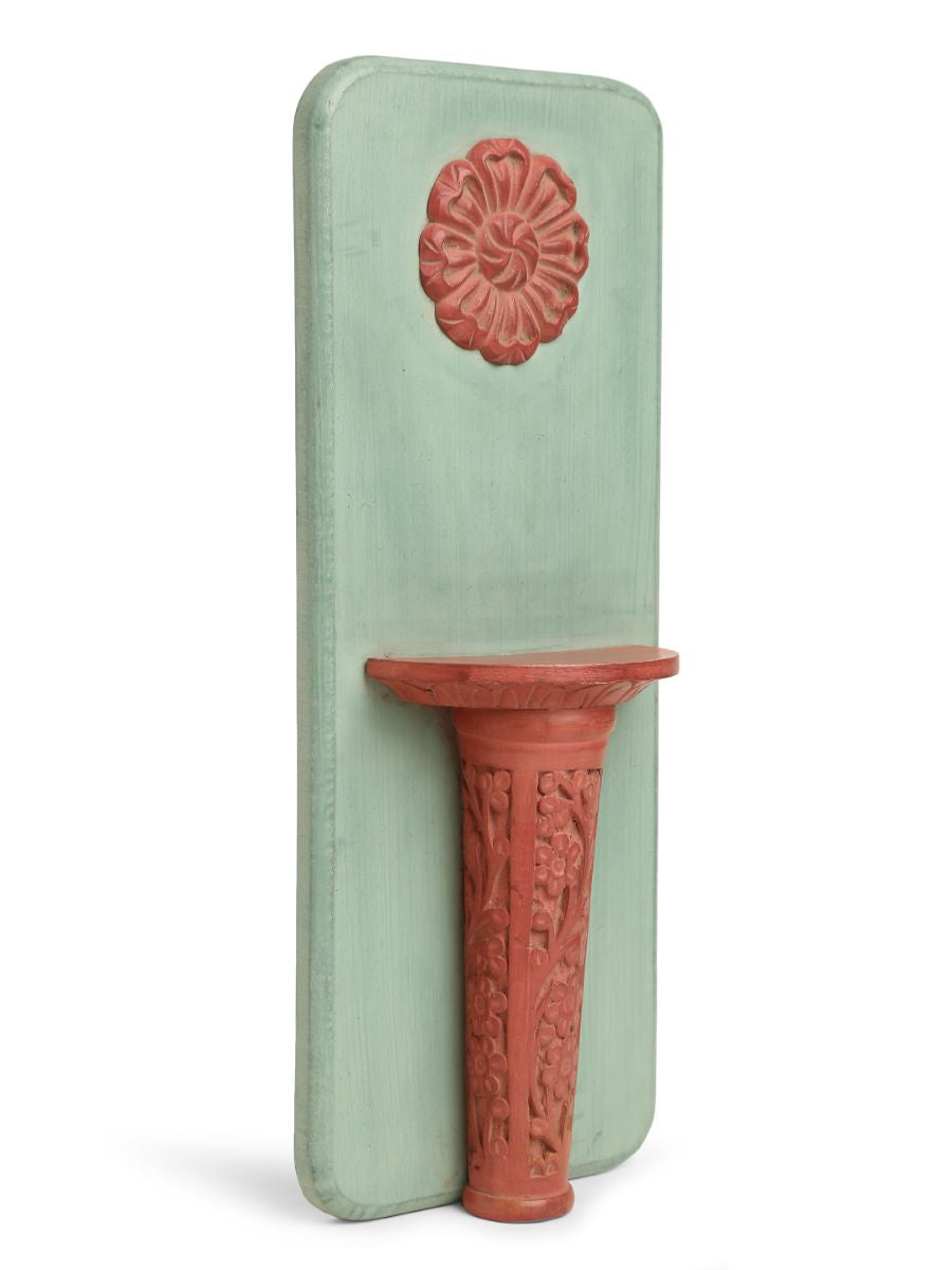Olive Green And Red Rustic Carved Wall Décor