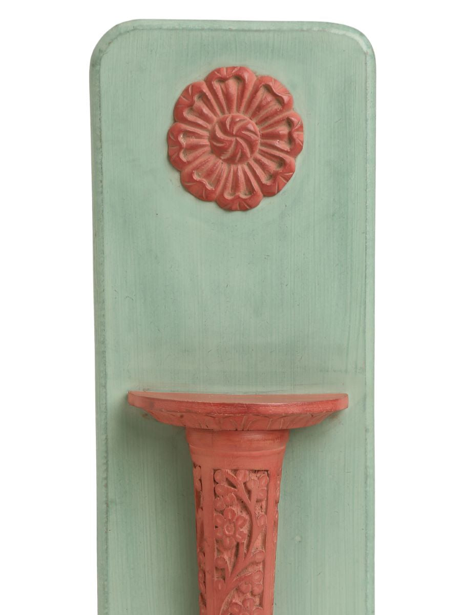 Olive Green And Red Rustic Carved Wall Décor