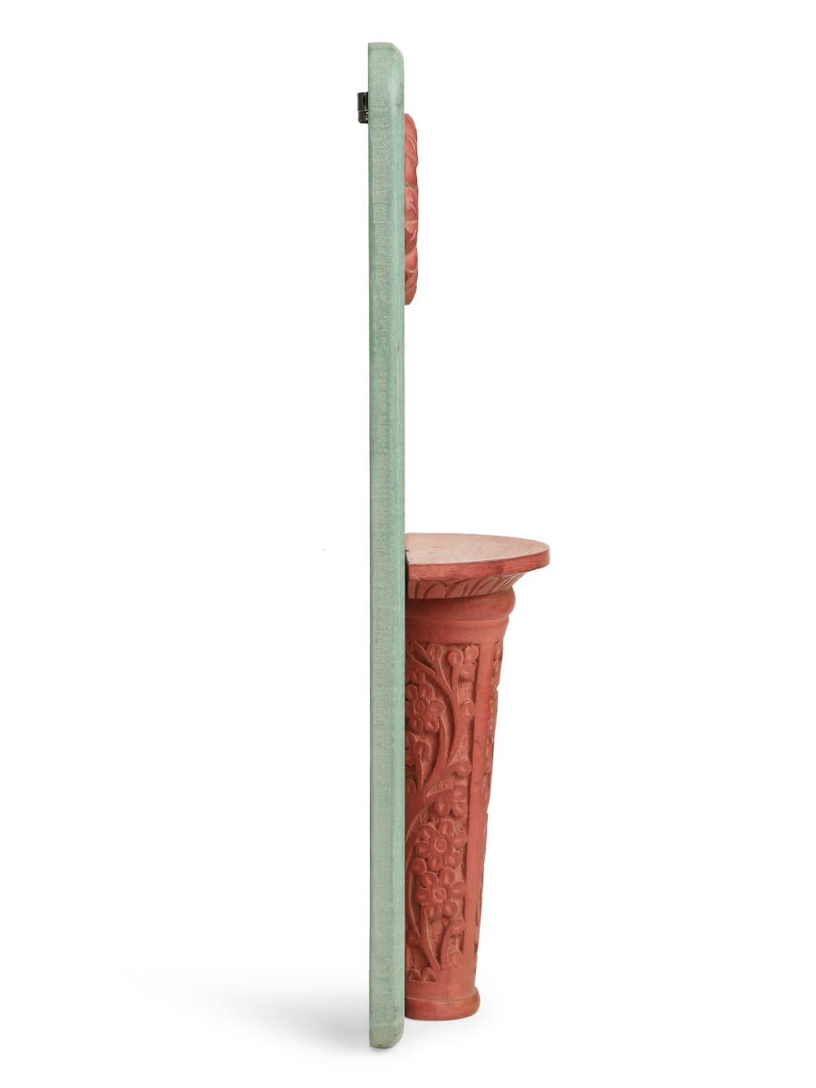 Olive Green And Red Rustic Carved Wall Décor