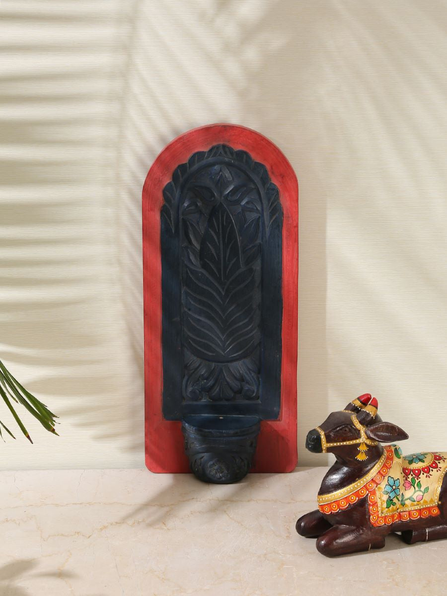 Red And Blue Rustic Carved Wall Décor