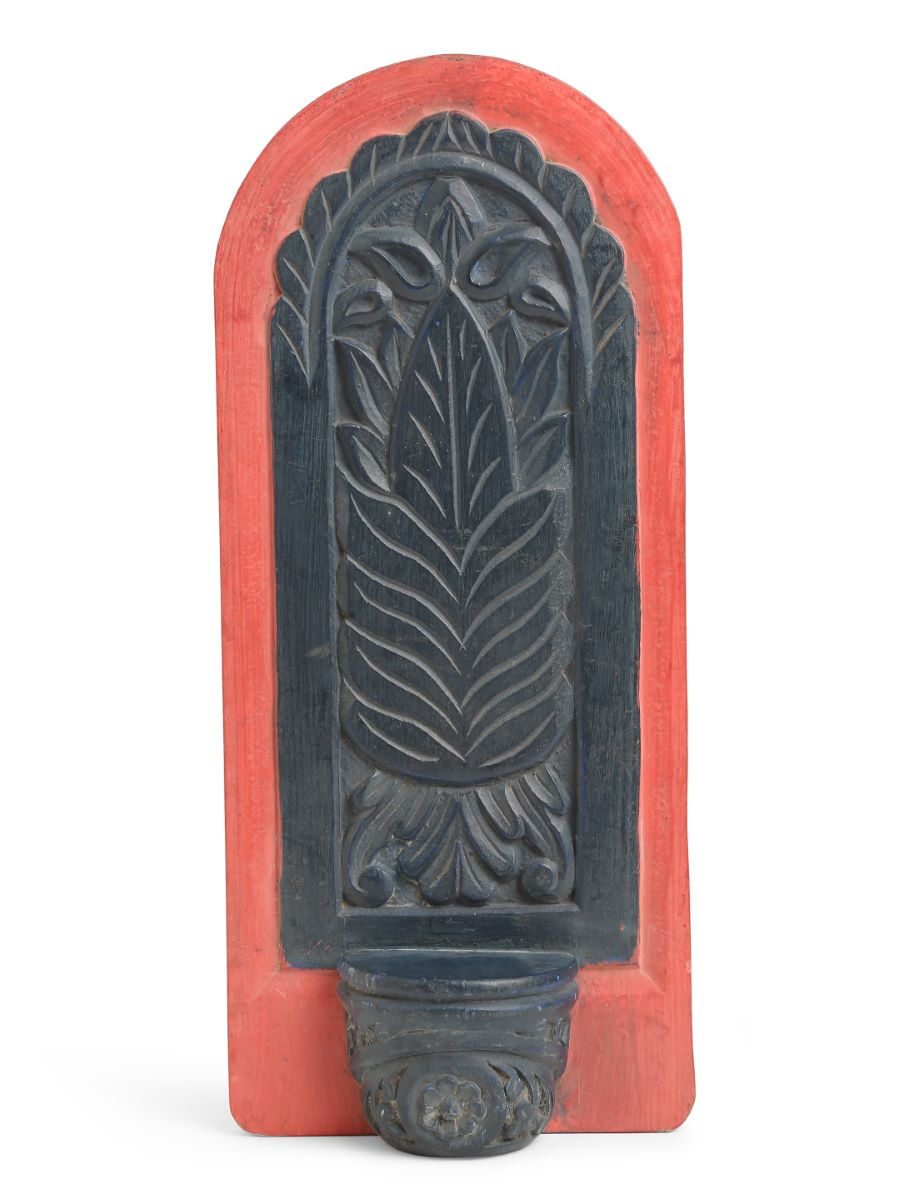 Red And Blue Rustic Carved Wall Décor