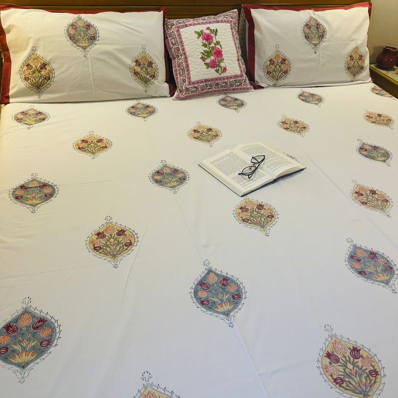 Mughal Buta Premium Cotton Bedsheet With Pillow Covers