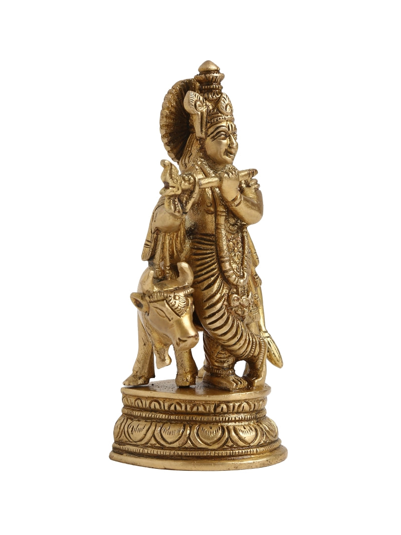 Brass Lord Krishna Idol with Cow