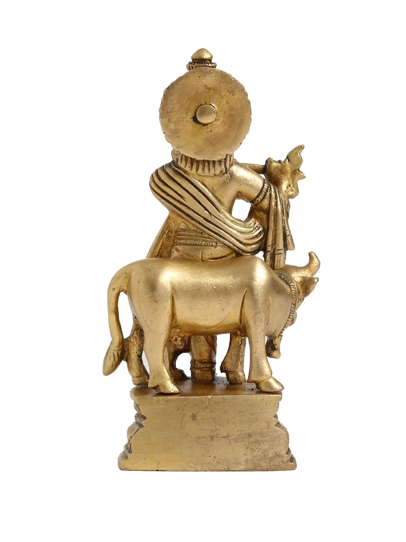 Brass Lord Krishna Idol with Cow