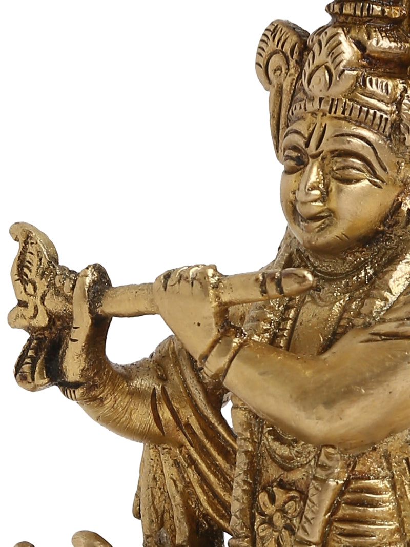 Brass Lord Krishna Idol with Cow