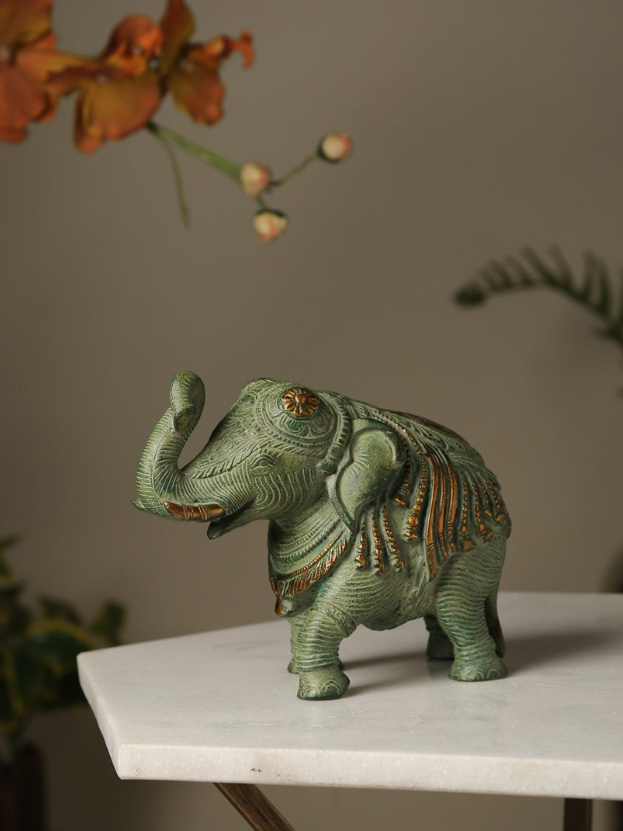 Elephant In Antique Green Stone Finish