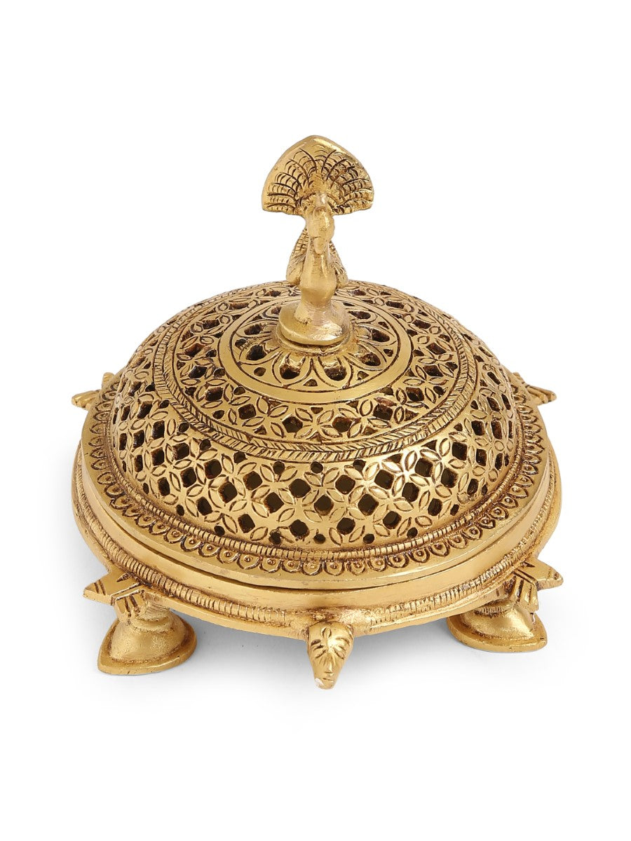 Brass Peacock Incense Burner With Tortoise Base
