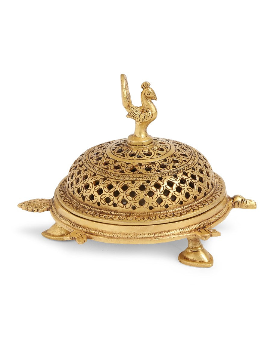 Brass Peacock Incense Burner With Tortoise Base