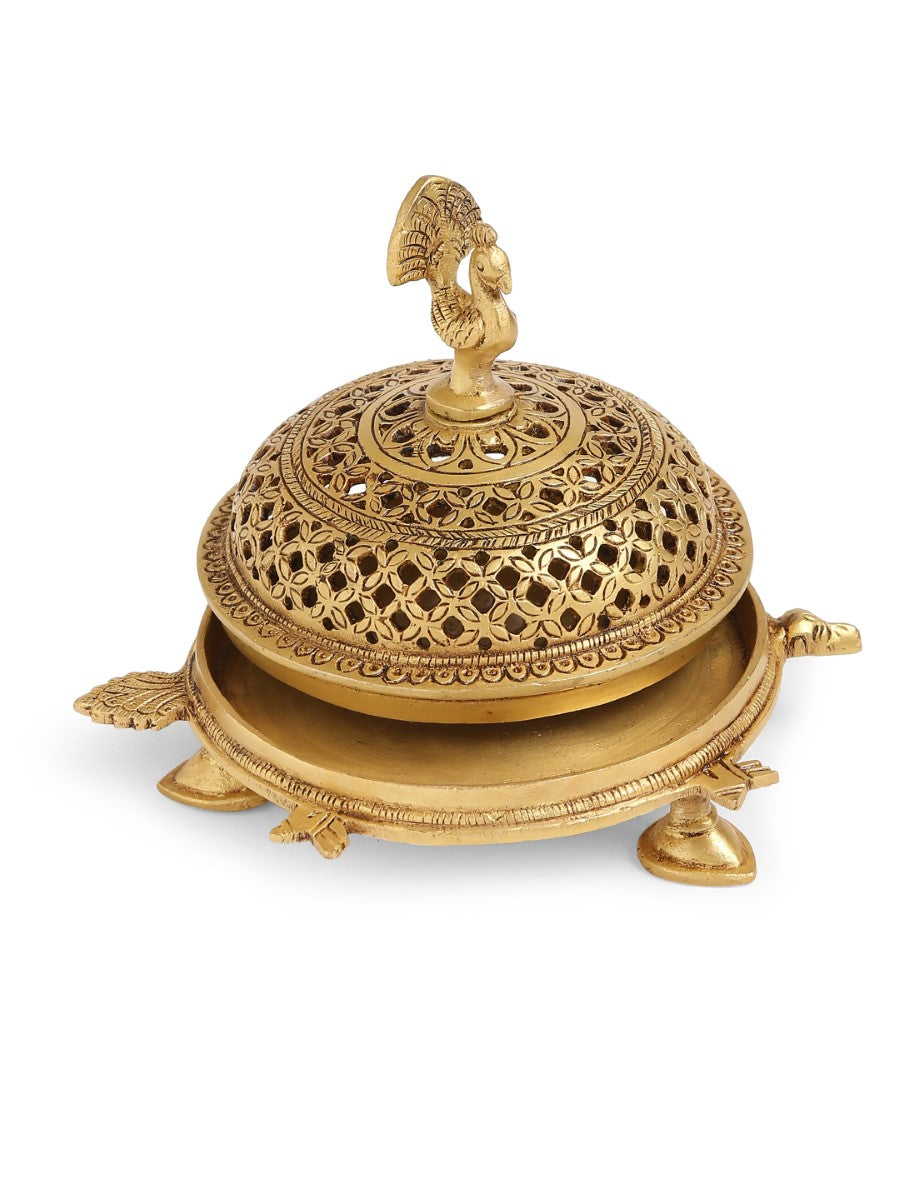Brass Peacock Incense Burner With Tortoise Base