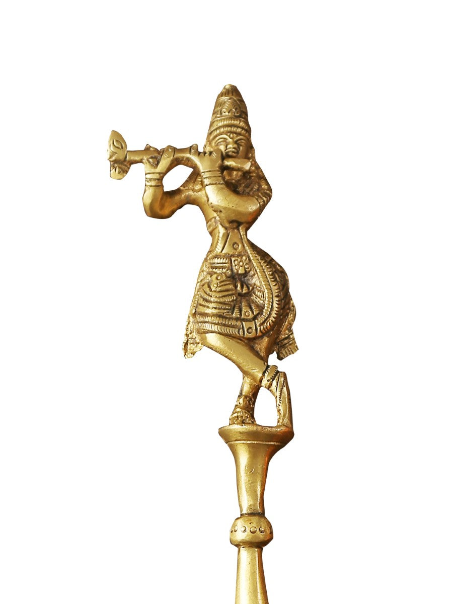 Krishna Idol Carved Brass Havan Spoon