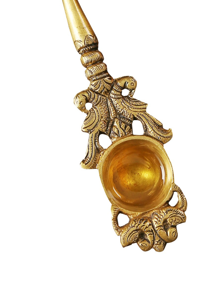 Krishna Idol Carved Brass Havan Spoon
