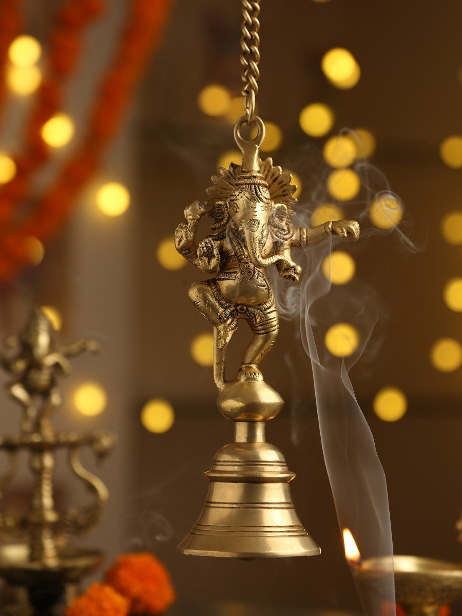 Brass Dancing Ganesha Bell With Chain