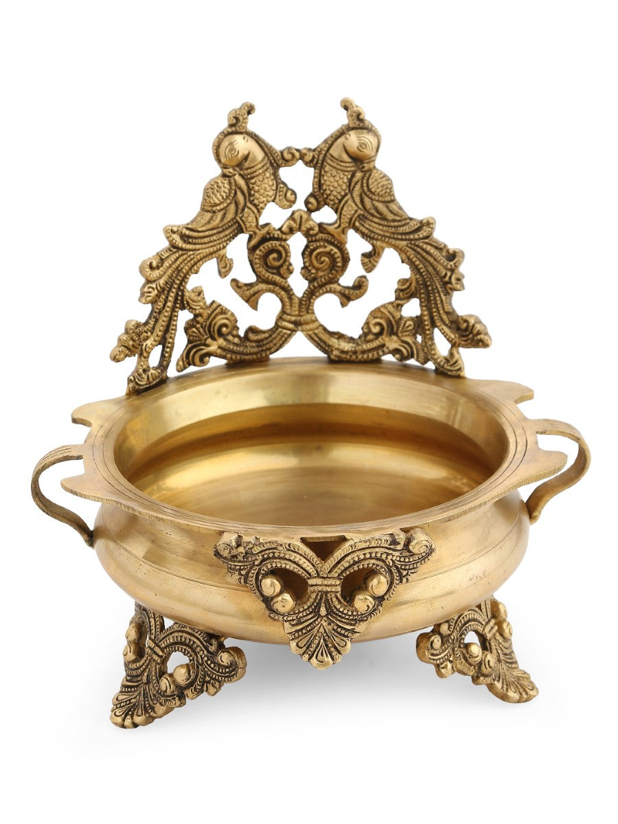 Peacock Design Urli In Brass