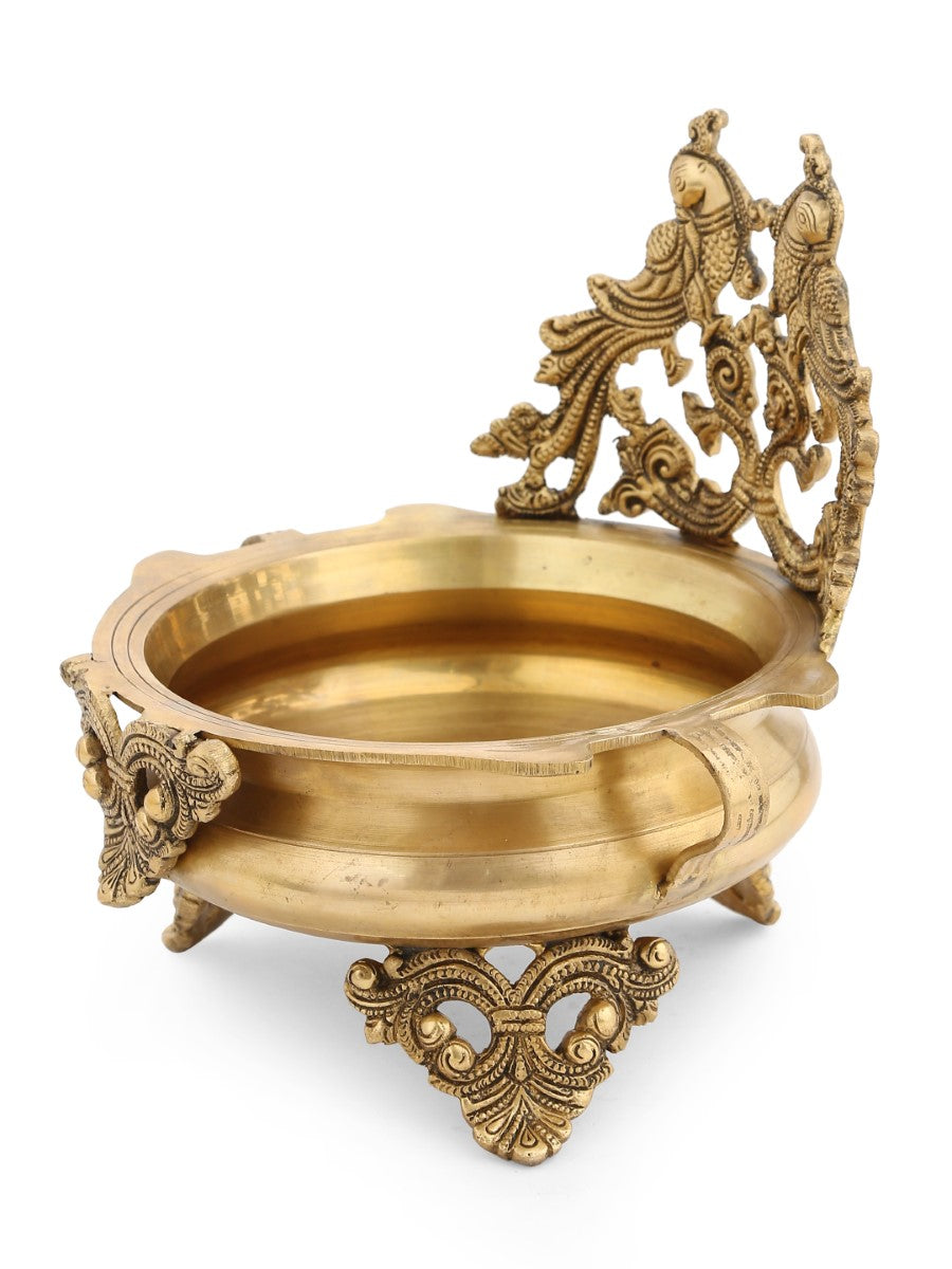 Peacock Design Urli In Brass
