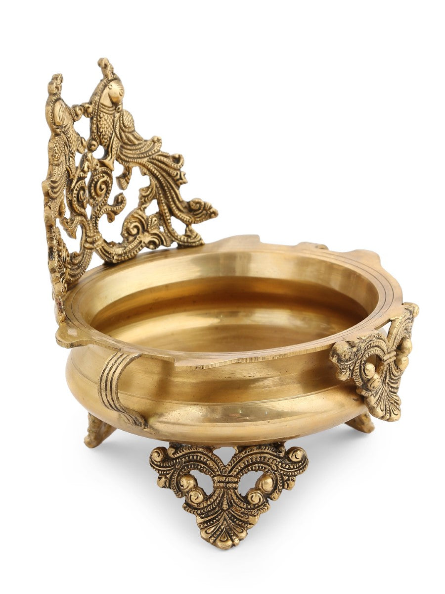 Peacock Design Urli In Brass
