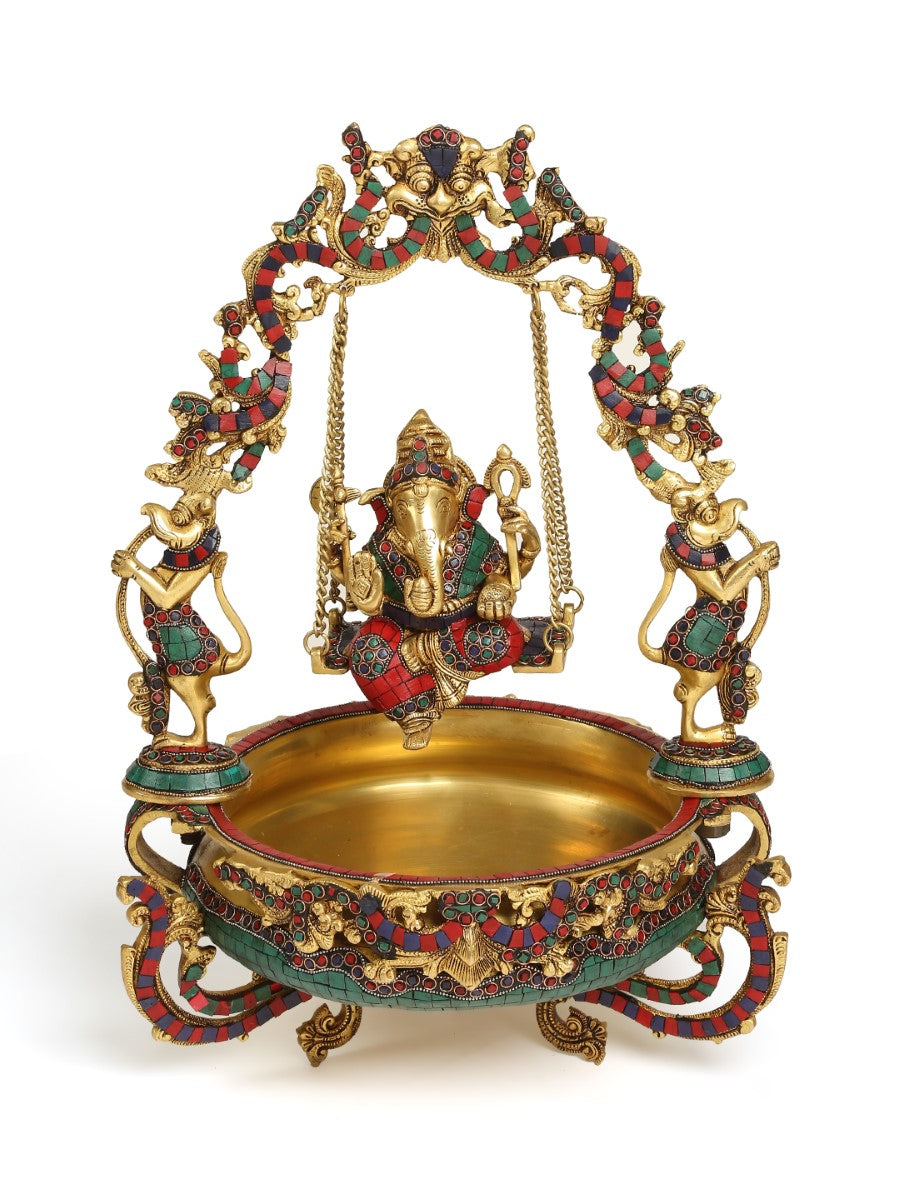 Brass And Stone Ganesh Jhula Urli