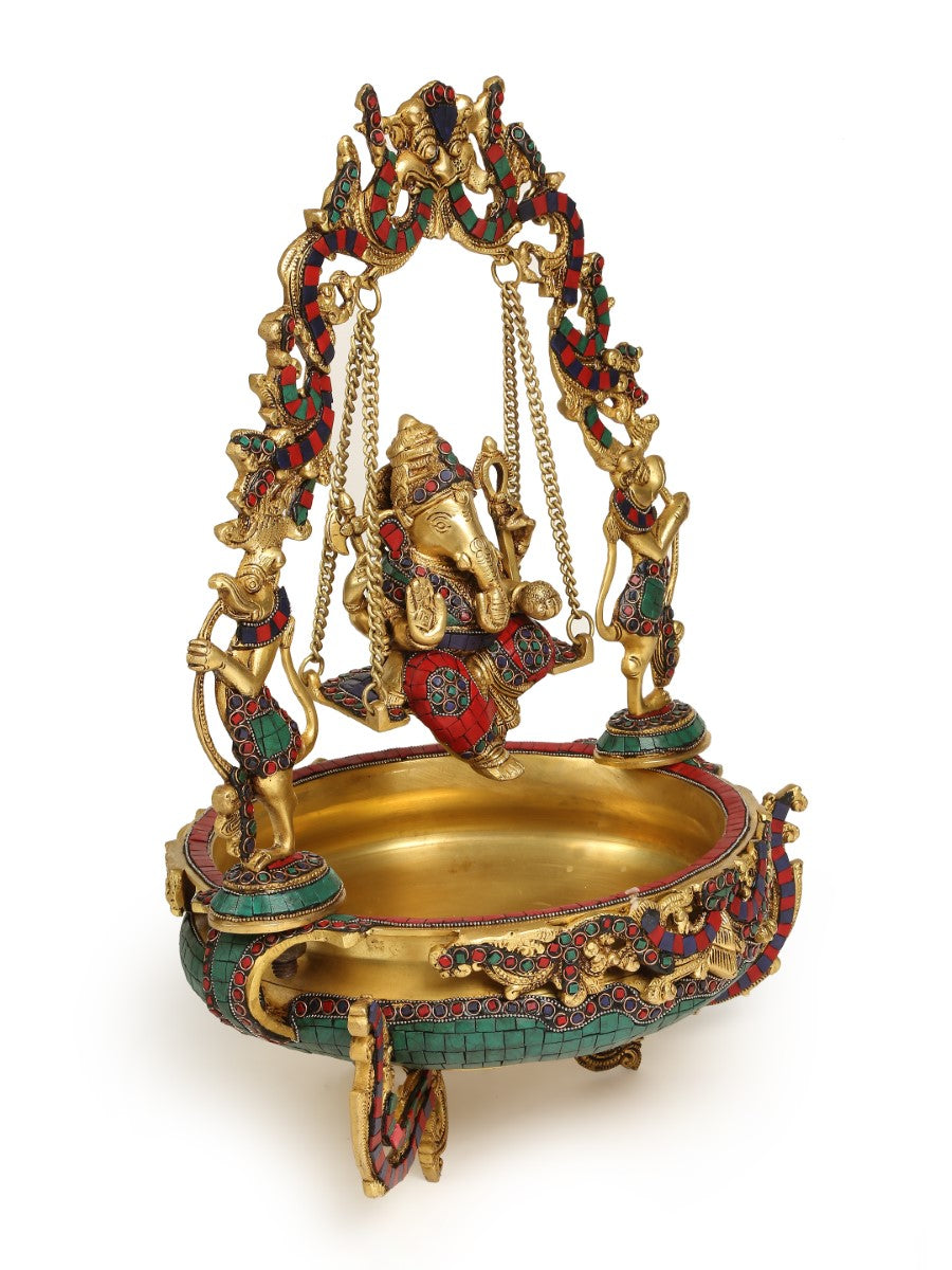 Brass And Stone Ganesh Jhula Urli