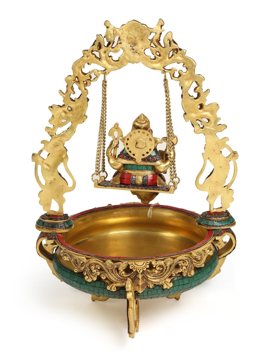 Brass And Stone Ganesh Jhula Urli