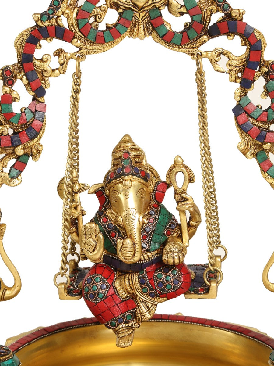 Brass And Stone Ganesh Jhula Urli